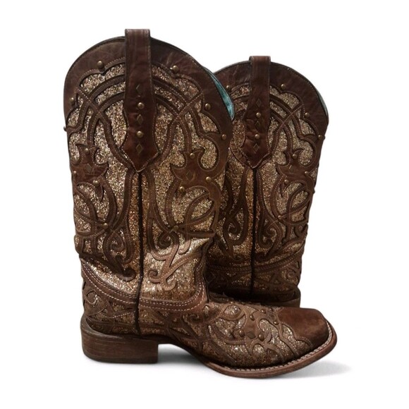 Corral Orix Glittered Inlay and Studs Western Boots Womens Size 10 M Square Toe - Picture 5 of 12